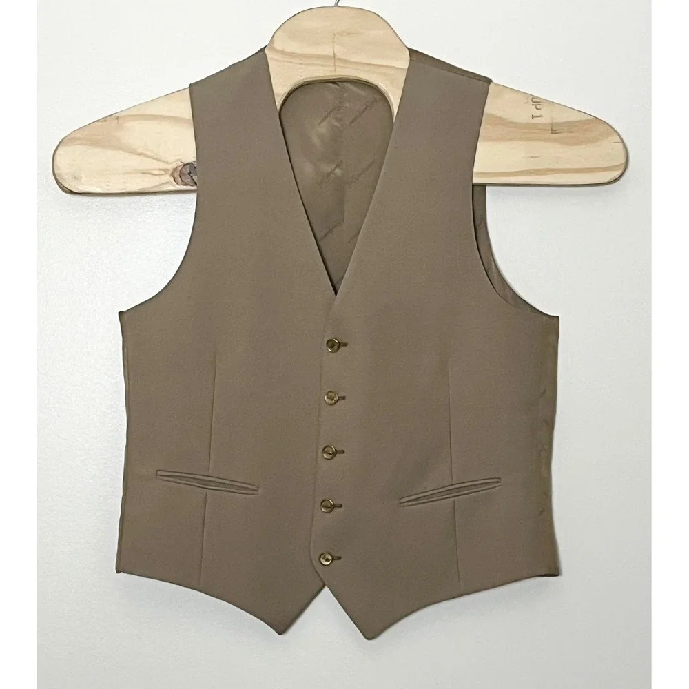 Vintage Yves Saint Laurent Vest Mens 38 Tan Formal 1970s Gold YSL Buttons